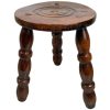 Stool Vintage French Traditional Worn Weathered Damaged Small Dinky Milking Stool Stand Bobbin Leg Plinth Seating Tabouret c1950's