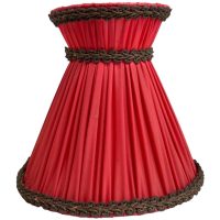 Vintage French Lampshade Pleated Fabric Frilly Red Small Desk Table Lamp Shade Material Fringe Design circa 1960-70's