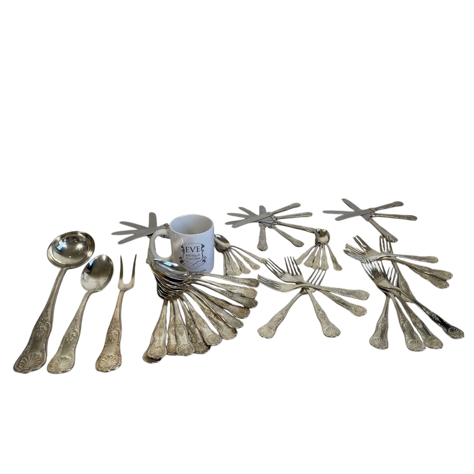 Vintage French Kings Queens Twelve Place Cutlery Set 12 Knifes Forks Spoons Teaspoons Ladle Cutlery Flatware Silverware c1970’s 8 Vintage French Kings Queens Twelve Place Cutlery Set 12 Knifes Forks Spoons Teaspoons Ladle Cutlery Flatware Silverware c1970's - Image 8