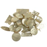 Alternative view of Antique Chinese Job Lot Collection 45 Mixed Shaped Set Mother Of Pearl Gaming Chips Counters Tokens Hand Carved Engraved c1800-1850's