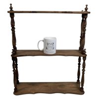 Alternative view of Vintage French Wood Wooden Dark Brown Natural Wood Three Shelf Shelving Wall Stand Display Plinth Turned Ornate c1930-40's