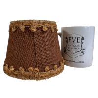 Alternative view of Vintage French Brown Small Lampshade Desk Bedside Lamp Shade Hessian Material Fringed Design circa 1970's