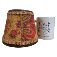 Alternative view of Vintage French Brown Red Small Lampshade Desk Bedside Lamp Shade Material Fringed Hessian Design circa 1970's