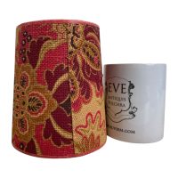 Alternative view of Vintage French Brown Red Small Lampshade Desk Bedside Lamp Shade Material Fringed Hessian Design circa 1970's