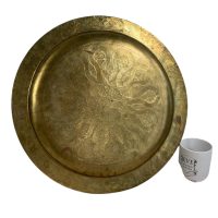 Alternative view of Vintage Moroccan Arabian Brass Circular Tray Arabic Decor Large Plate Dish Charger Serving Wall Hanging Display c1970-80's