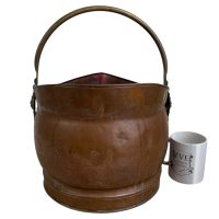 Alternative view of Vintage French Copper Brass Ceramic Metal Coal Shuttle Bucket Fireplace Fire Place Furniture Storage c1970's