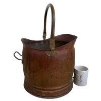 Alternative view of Vintage French Copper Brass Metal Coal Shuttle Bucket Fireplace Fire Place Furniture Decor Stand c1970's
