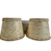 Alternative view of Vintage French Lampshade Fabric Frilly Beige Pearl White Small Desk Table Lamp Shade Material Fringe Design circa 1970's