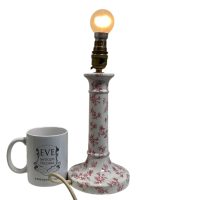 Alternative view of Vintage French Small Ceramic Pink White Desk Bedside Lounge Office Standing Writing Electric Lamp Light Display Prop circa 1970's