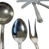 Alternative view of Vintage French Kings Queens Twelve Place Cutlery Set 12 Knifes Forks Spoons Teaspoons Ladle Cutlery Flatware Silverware c1970's