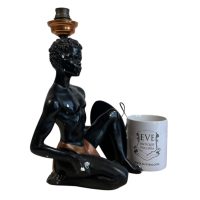 Alternative view of Vintage French Plaster African Hunting Man Table Standing Electric Lamp Period Lighting Prop Display c1950-60's