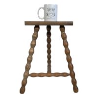 Alternative view of Vintage French Tripod Stool Chair Seat Wooden Milking Kitchen D Shaped Seat Braced Bobbin Leg Rest Stand Plinth Tabouret c1960-70's
