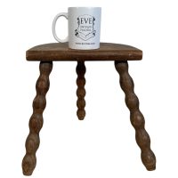 Alternative view of Vintage French Tripod Stool Chair Seat Wooden Milking Kitchen D Shaped Seat Bobbin Leg Rest Stand Plinth Tabouret c1960-70's