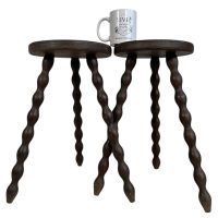 Alternative view of Vintage French Tripod Stool Chair Seat Wooden Milking Kitchen D Shaped Seat Bobbin Leg Rest Stand Plinth Tabouret c1960's