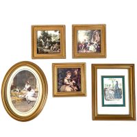 Vintage French English Small Framed Print Collection Of Five Reproduction Artworks Pictures Wooden Wood Gold Framed c1970-80’s Vintage French English Small Framed Print Collection Of Five Reproduction Artworks Pictures Wooden Wood Gold Framed c1970-80's