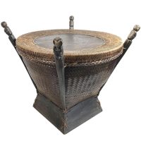 Vintage Thai Rice Basket Table Storage Stand Chest Wooden Wood Support Ornate Detailed c1980’s Vintage Thai Rice Basket Table Storage Stand Chest Wooden Wood Support Ornate Detailed c1980's
