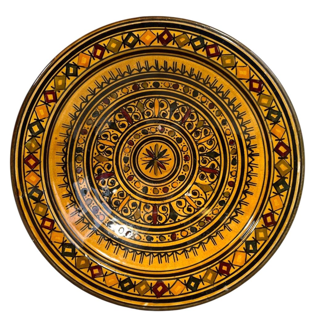 Vintage Moroccan Large Safi Caramel Black Serving Dish Plate Platter Wall Hanging Ornament Decor Terracotta c1980-90's