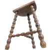 Vintage French Tripod Stool Chair Seat Wooden Milking Kitchen D Shaped Seat Braced Bobbin Leg Rest Stand Plinth Tabouret c1960-70's