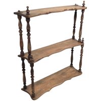 Vintage French Wood Wooden Dark Brown Natural Wood Three Shelf Shelving Wall Stand Display Plinth Turned Ornate c1930-40’s Vintage French Wood Wooden Dark Brown Natural Wood Three Shelf Shelving Wall Stand Display Plinth Turned Ornate c1930-40's