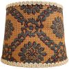 Vintage French Brown Green Small Lampshade Desk Bedside Lamp Shade Material Fringed Hessian Design circa 1970's