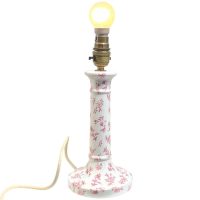 Vintage French Small Ceramic Pink White Desk Bedside Lounge Office Standing Writing Electric Lamp Light Display Prop circa 1970's