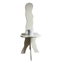 Alternative view of Vintage French Project Made Wood Fibre Tall White Painted Chair Wooden Rest Stand Plinth Tabouret Two Of A Kind c1970-80's