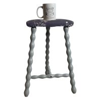 Alternative view of Stool Vintage French Traditional Worn DAMAGED Cracked Milking Stool Stand Bobbin Leg Plinth Plant Tabouret Painted Grey c1960's