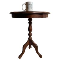 Alternative view of Vintage French Wooden Small Side Table Stand Circular Compact Display Wood c1960-70's