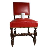 Alternative view of Vintage French Wooden Chair With Red Cushioned Seat Backrest Barley Twist Features Pleather TWO AVAILABLE c1960's