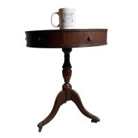 Alternative view of Vintage French Small Leather Topped Side Table With Drawers Stand Circular Compact Display c1960-70's