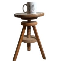 Alternative view of Vintage French Adjustable Wooden Wood Stool Work Small Chair Seat Stool Display Prop Flower Plant Stand Tabouret circa 1970-80's