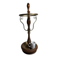 Alternative view of Vintage French Ornate Wood Brass Hallway Walking Stick Umbrella Stand circa 1970's