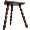 Vintage French Tripod Stool Chair Seat Varnished Wood Milking D Shaped Seat Bobbin Leg Rest Stand Plinth Tabouret c1960-70's