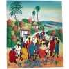 Vintage Haitian Women Ladies In Traditional Dress Costume Acrylic Portrait Painting On Canvas Signed Mellio Tropical Island c1990's
