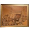 Vintage French Framed Town Rooftop Scenic Watercolour Painting On Board Discoloured Browned Dated 17.10.1927