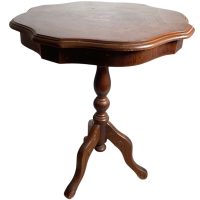 Vintage French Wooden Small Side Table Stand Circular Compact Display Wood c1960-70's