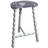 Stool Vintage French Traditional Worn DAMAGED Cracked Milking Stool Stand Bobbin Leg Plinth Plant Tabouret Painted Grey c1960's