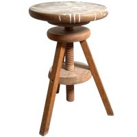 Vintage French Adjustable Wooden Wood Stool Work Small Chair Seat Stool Display Prop Flower Plant Stand Tabouret circa 1970-80's