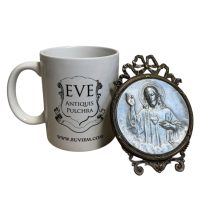 Alternative view of Vintage French Small Idol Catholic Jesus Standing Sacre Cour Sacred Heart Ornament Desktop Brass Silver circa 1950-60's