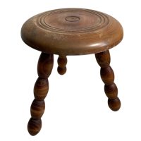 Alternative view of Stool Vintage French Chair Seat Wooden Milking Kitchen Table Round Shaped Seat Bobbin Leg Plant Stand Plinth Tabouret c1950-60's