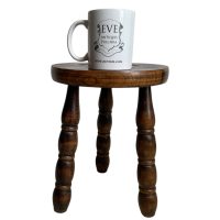 Alternative view of Stool Vintage French Chair Seat Wooden Milking Kitchen Table Round Shaped Seat Bobbin Leg Plant Stand Plinth Tabouret c1950-60's