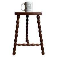 Alternative view of Vintage French Milking Stool Wooden Bobbin Leg Braced D Shaped Seat Step Stand Table Rustic Rural Tabouret Farmhouse circa 1950-60's