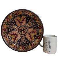 Alternative view of Vintage Moroccan Sand Brown Orange Red Blue Serving Bowl Dish Plate Wall Hanging Ornament Decor Terracotta c1980-90's