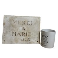 Alternative view of Antique French Original Church Cathedral Stone Plaque Collection Thanks Merci A Marie J.C. Catholic Sign Display c1920's