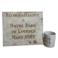 Alternative view of Antique French Original Church Cathedral Stone Plaque Reconnaissance A Notre Dame De Lourdes Mars 1929 G.H. Catholic Sign c1929