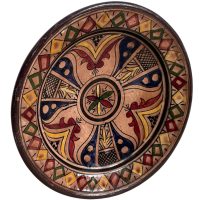 Vintage Moroccan Sand Brown Orange Red Blue Serving Bowl Dish Plate Wall Hanging Ornament Decor Terracotta c1980-90's