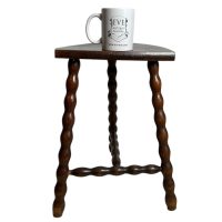 Alternative view of Vintage French Milking Stool Wooden Bobbin Leg Braced D Shaped Seat Step Stand Table Rustic Rural Tabouret Farmhouse circa 1950-60's