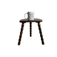 Alternative view of Vintage French Tripod Plinth Stand Table Varnished Wood D Shaped Top Bobbin Leg Rest Tabouret Farmhouse c1970's