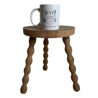 Alternative view of Stool Vintage French Traditional Worn DAMAGED Cracked Milking Stool Stand Bobbin Leg Plinth Plant Tabouret c1960's