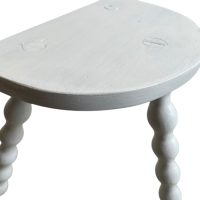 Alternative view of Vintage French Painted White Tripod Plinth Stand Table Varnished Wood D Shaped Top Bobbin Leg Rest Tabouret Farmhouse c1960's